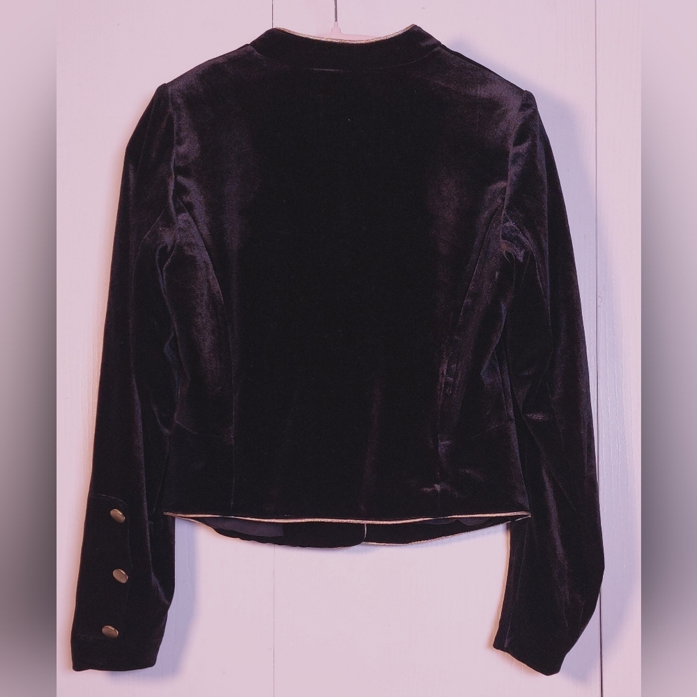 Who What Wear Black Velvet Lined Jacket Size Small Military Style Gold Trim Glam - Picture 11 of 12